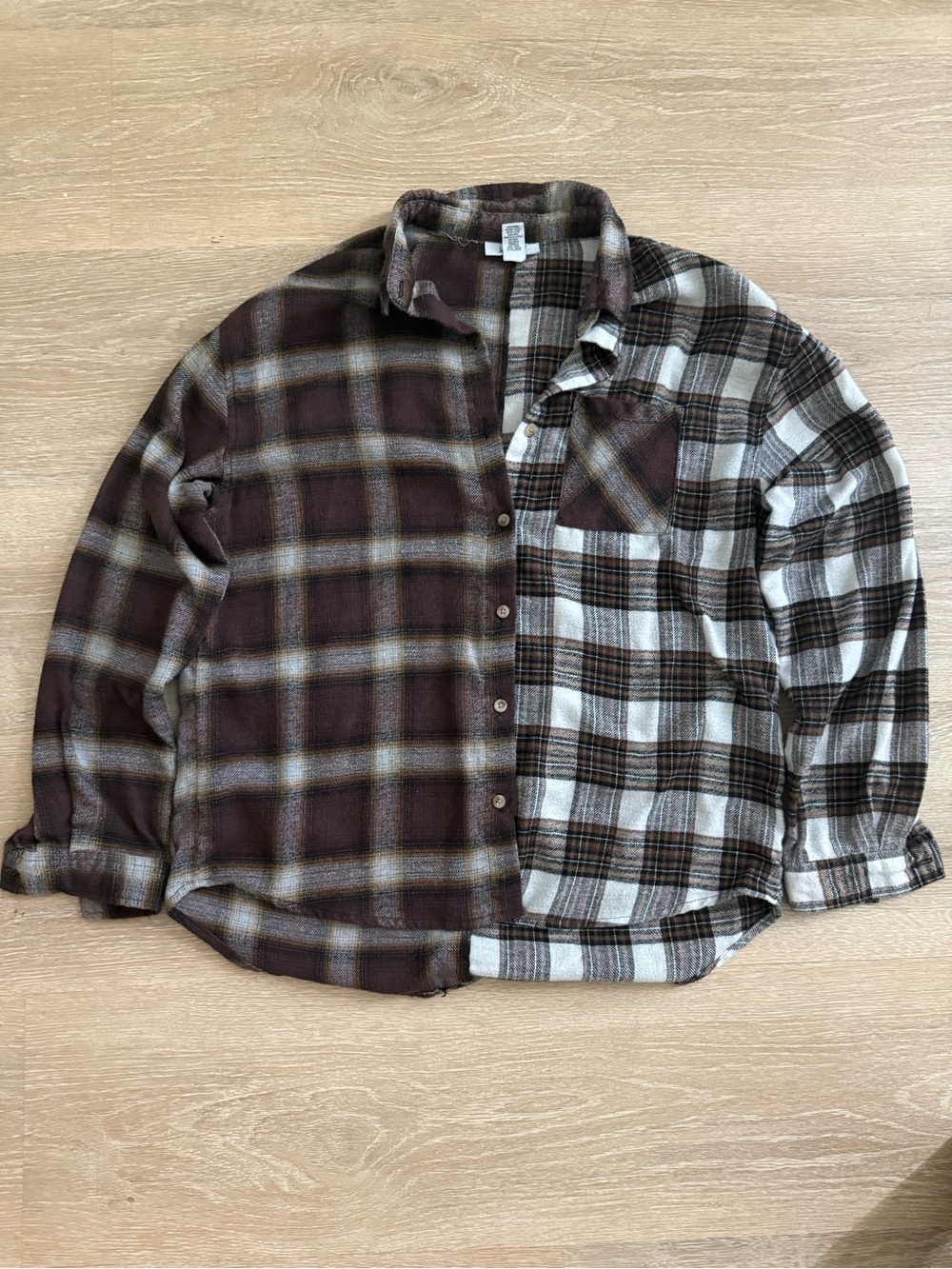 Plaid Dual-Tone Flannel Shirt - Brown & Cream